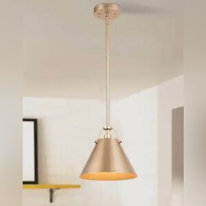 Mid-Century Modern 1-Light Brass Gold Cone Pendant Light-8" x 69.5"